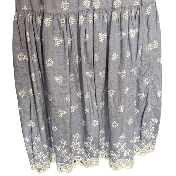 Monique Lhuillier Blue Sleeveless Embroidered Lace Poplin Midi Dress Size 14 - Picture 9 of 16